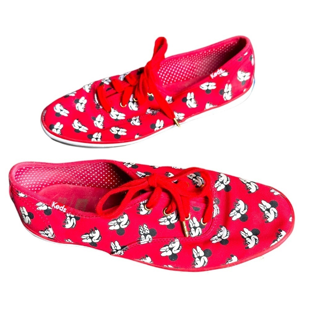 Keds x Minnie Mouse Disney Parks Red Pattern Sneakers Lace-Up Size W8 GUC